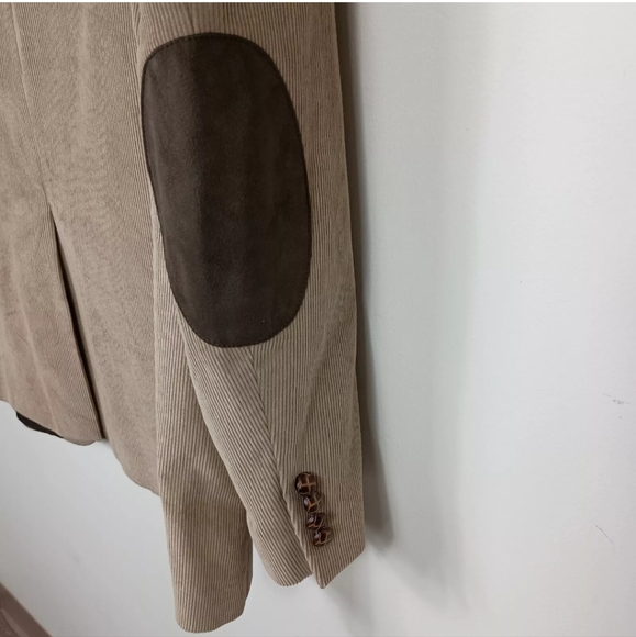 Chaps Mens Corduroy Sport Coat 46L Tan Elbow Patches Two Button Blazer Jacket - Picture 3 of 11